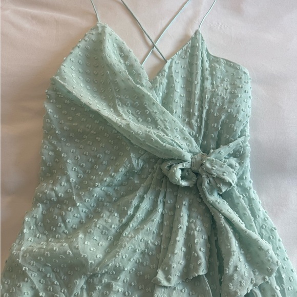 NWT Alice + Olivia Light Mint Blue Textured Wrap Mini Dress - Picture 4 of 6